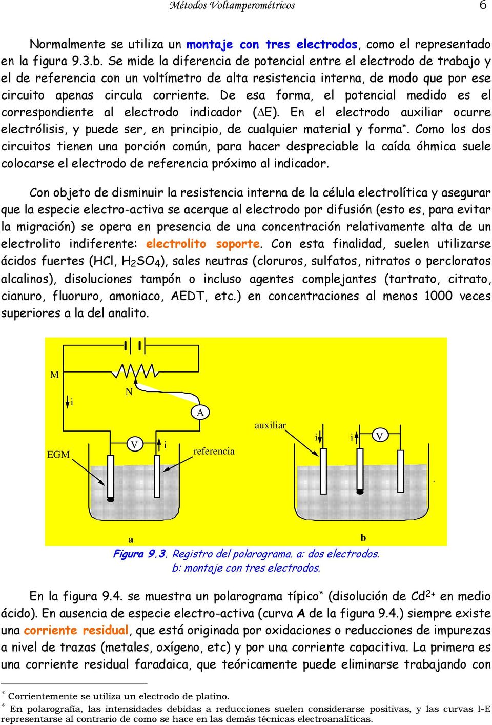 De esa forma, el potencal meddo es el correspondente al electrodo ndcador ( E). En el electrodo auxlar ocurre electrólss, y puede ser, en prncpo, de cualquer materal y forma *.