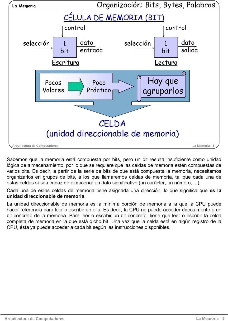 almacenamiento, por lo que se requiere que las celdas de memoria estén compuestas de varios bits.