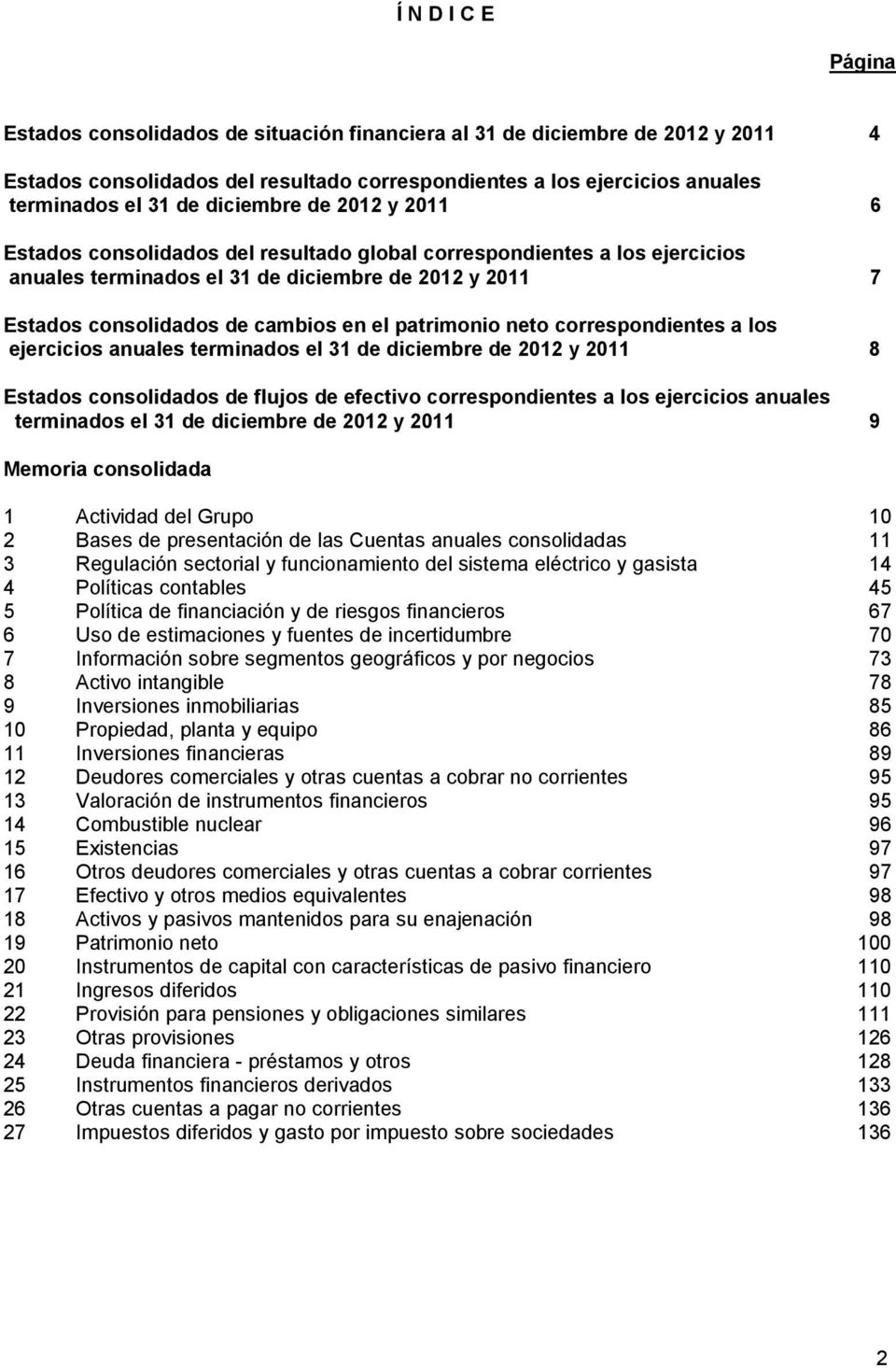 patrimonio neto correspondientes a los ejercicios anuales terminados el 31 de diciembre de 2012 y 2011 8 Estados consolidados de flujos de efectivo correspondientes a los ejercicios anuales