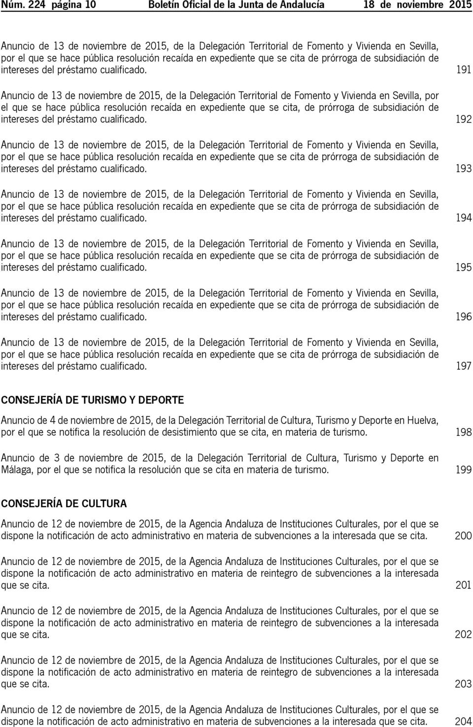 191 Anuncio de 13 de noviembre de 2015, de la Delegación Territorial de Fomento y Vivienda en Sevilla, por el que se hace pública resolución recaída en expediente que se cita, de prórroga de