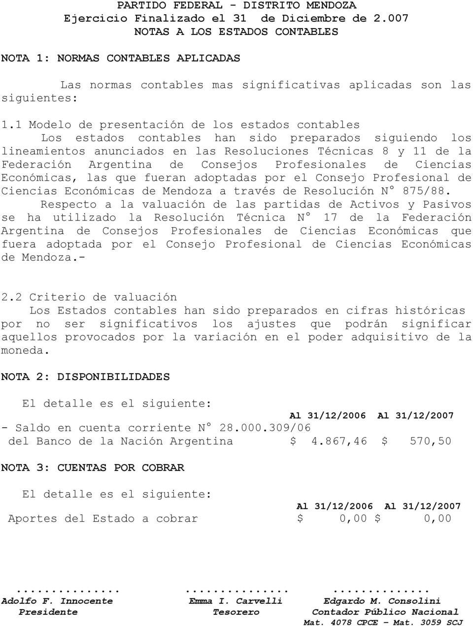Consejos Profesionales de Ciencias Económicas, las que fueran adoptadas por el Consejo Profesional de Ciencias Económicas de Mendoza a través de Resolución N 875/88.