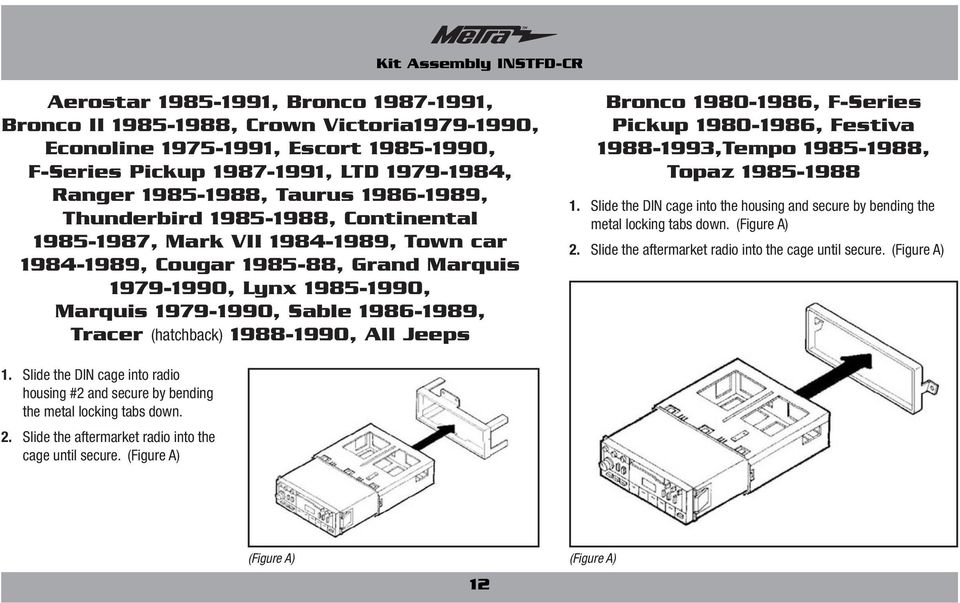 1986-1989, Tracer (hatchback) 1988-1990, All Jeeps Bronco 1980-1986, F-Series Pickup 1980-1986, Festiva 1988-1993,Tempo 1985-1988, Topaz 1985-1988 1.