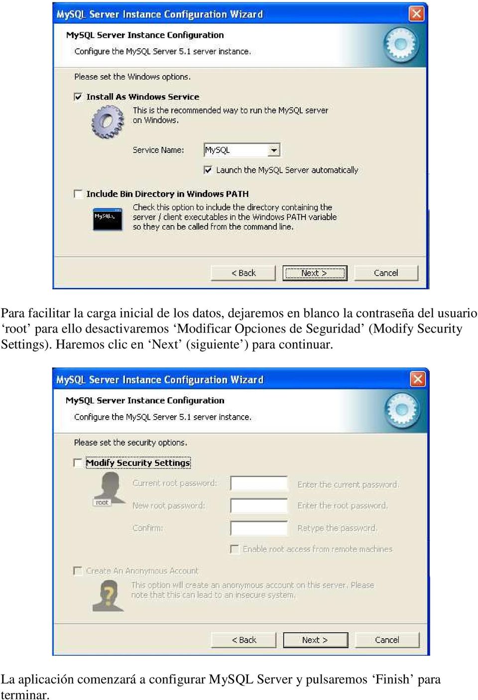 Seguridad (Modify Security Settings).
