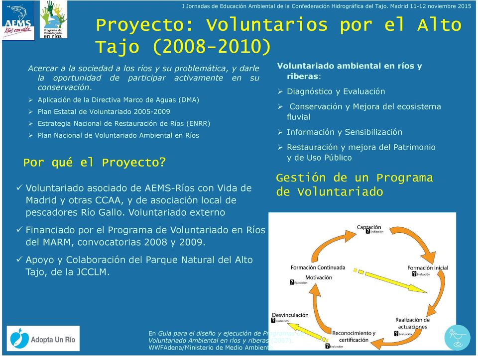 Proyecto? Voluntariado asociado de AEMS-Ríos con Vida de Madrid y otras CCAA, y de asociación local de pescadores Río Gallo.