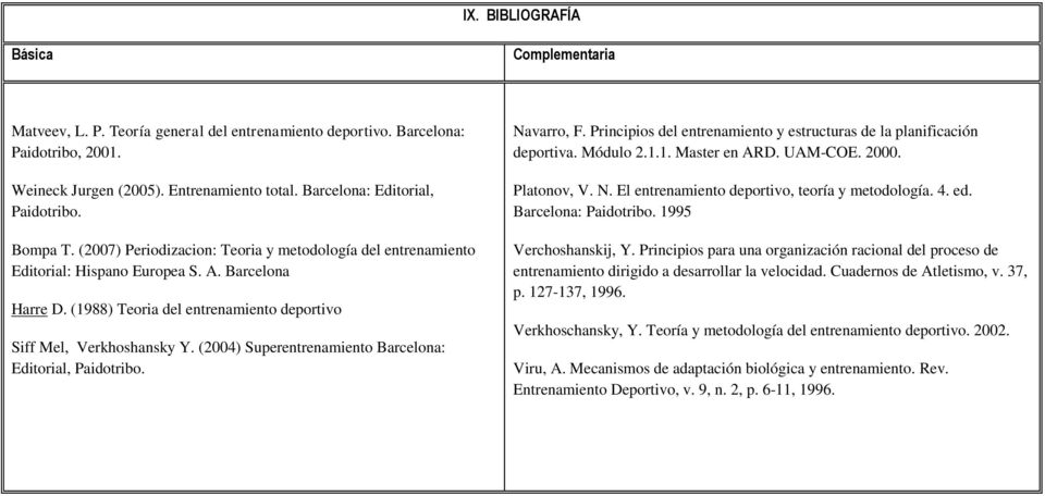 (1988) Teoria del entrenamiento deportivo Siff Mel, Verkhoshansky Y. (2004) Superentrenamiento Barcelona: Editorial, Paidotribo. Navarro, F.
