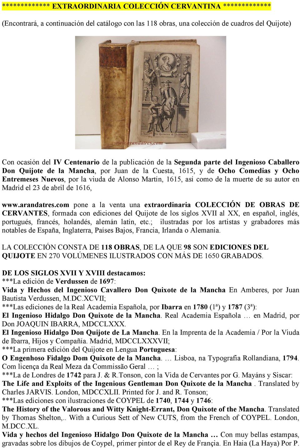 como de la muerte de su autor en Madrid el 23 de abril de 1616, www.arandatres.