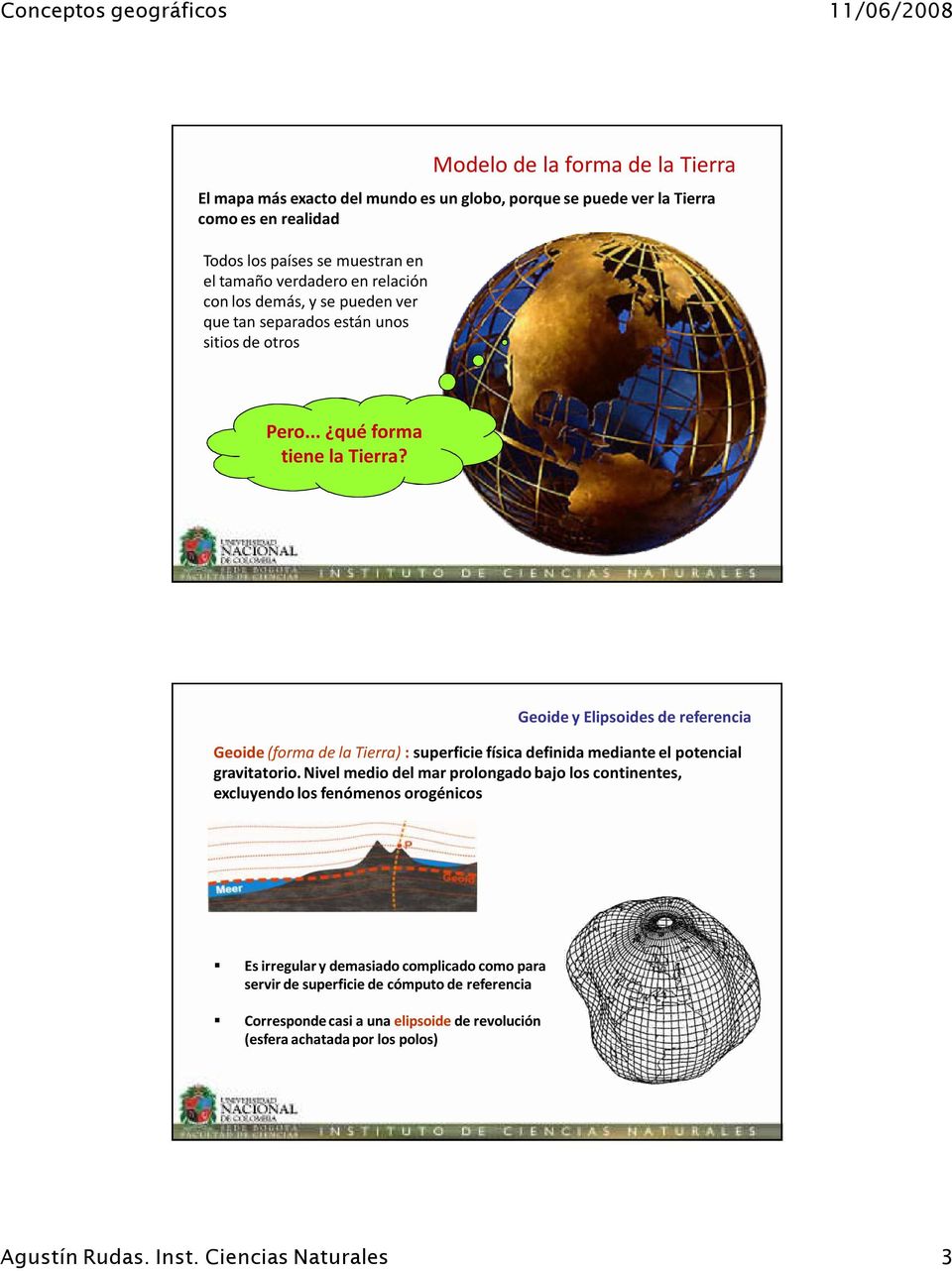 Geoide y Elipsoides de referencia Geoide (forma de la Tierra) :superficie física definida mediante el potencial gravitatorio.