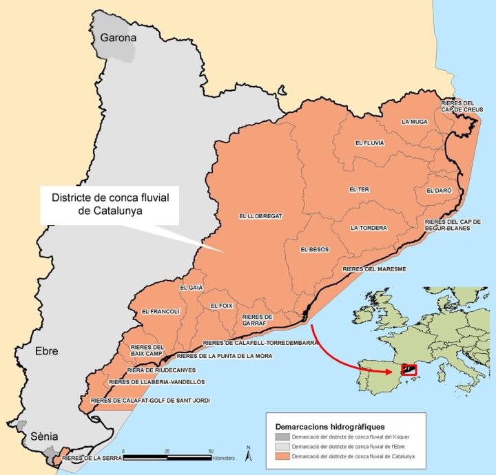 Ámbito territorial Catalunya El ámbito territorial del Plan de gestión que se presenta en este documento hace referencia al distrito de cuenca fluvial de Cataluña (DCFC), delimitado, mediante el