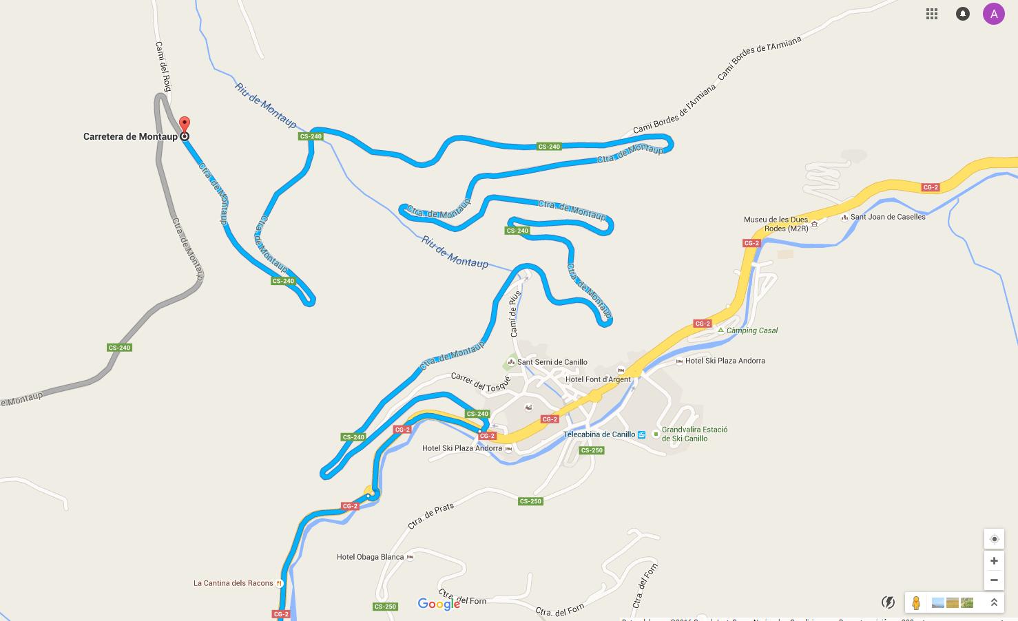 la excursión 22,1 km, 31 m según Google Maps Hasta Canillo por CG-5/ CG-4/ CG-3/