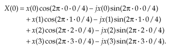Números Complejos y DFFT 11 Escribimos todos los términos correspondientes a m = 0, Para m = 1; Para m = 2; Y finalmente para m = 3; se tiene: Vemos que cada término es la suma punto a punto entre