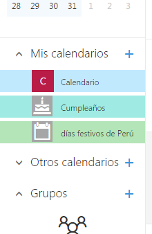 g. Tambien podemos agregar distintos calendarios tales como un calendario de cumpleaños y un calendario de feriados haciendo clic en agregar calendario h.