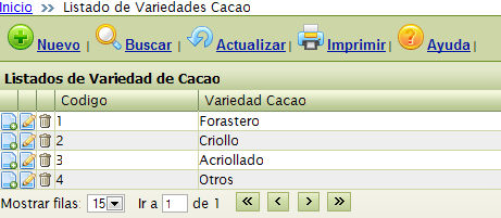 Manual Trazabilidad Cacao Variedad Cacao Opción disponible solo para el Rol Administrador.