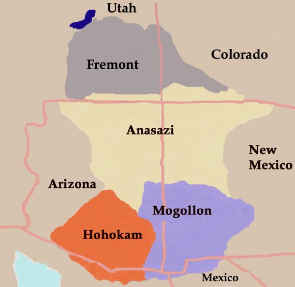 Vivían en la región llamada "Las Cuatro esquinas", por la confluencia de cuatro estados: Arizona, Utah, Colorado y Nuevo México. Anasazi significa antiguos, en idioma navajo.