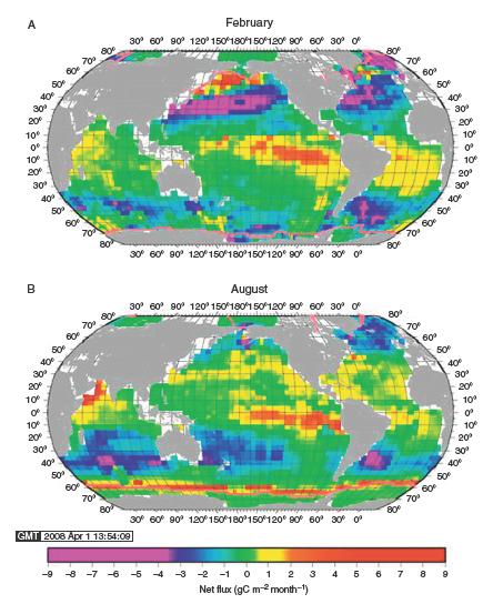 Flujo de CO2 al océano a la atmósfera