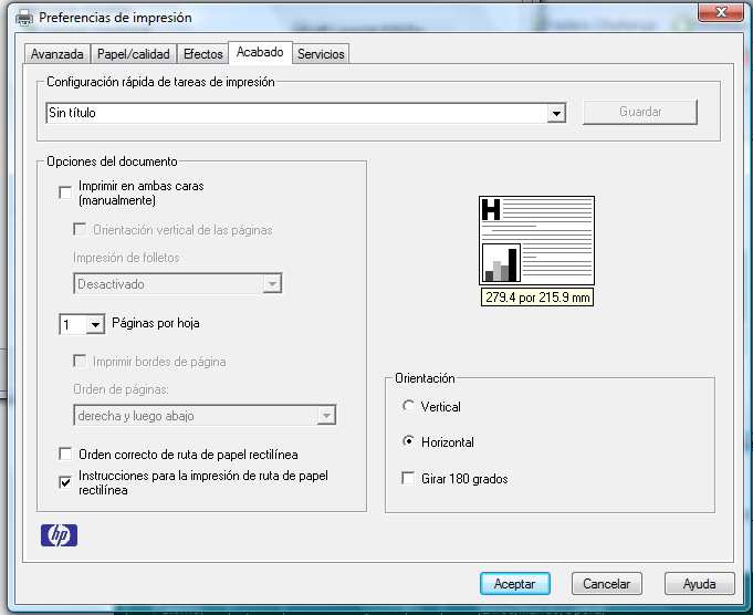En la ventana Imprimir, seleccione en Preferencias, Orientación de la imagen, la opción Horizontal y oprima Aceptar para posteriormente presionar el botón Imprimir. 2.5.