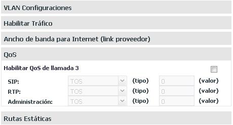 Ancho de banda para Internet/VLAN (enlace proveedor) En este sub-menú se configuran las velocidades contratadas de la banda del proveedor dentro de la red.