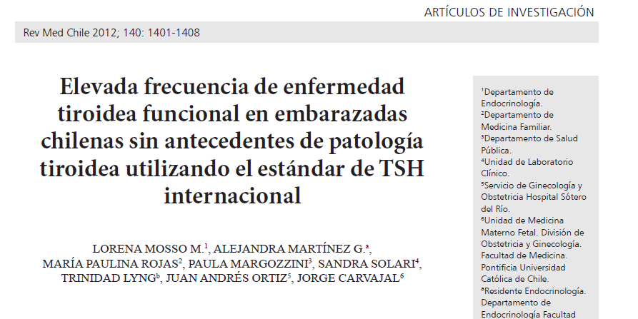 Mosso et al, 2012 Prevalencia de patología funcional y autoinmune tiroidea n=720 Proyecto FONIS