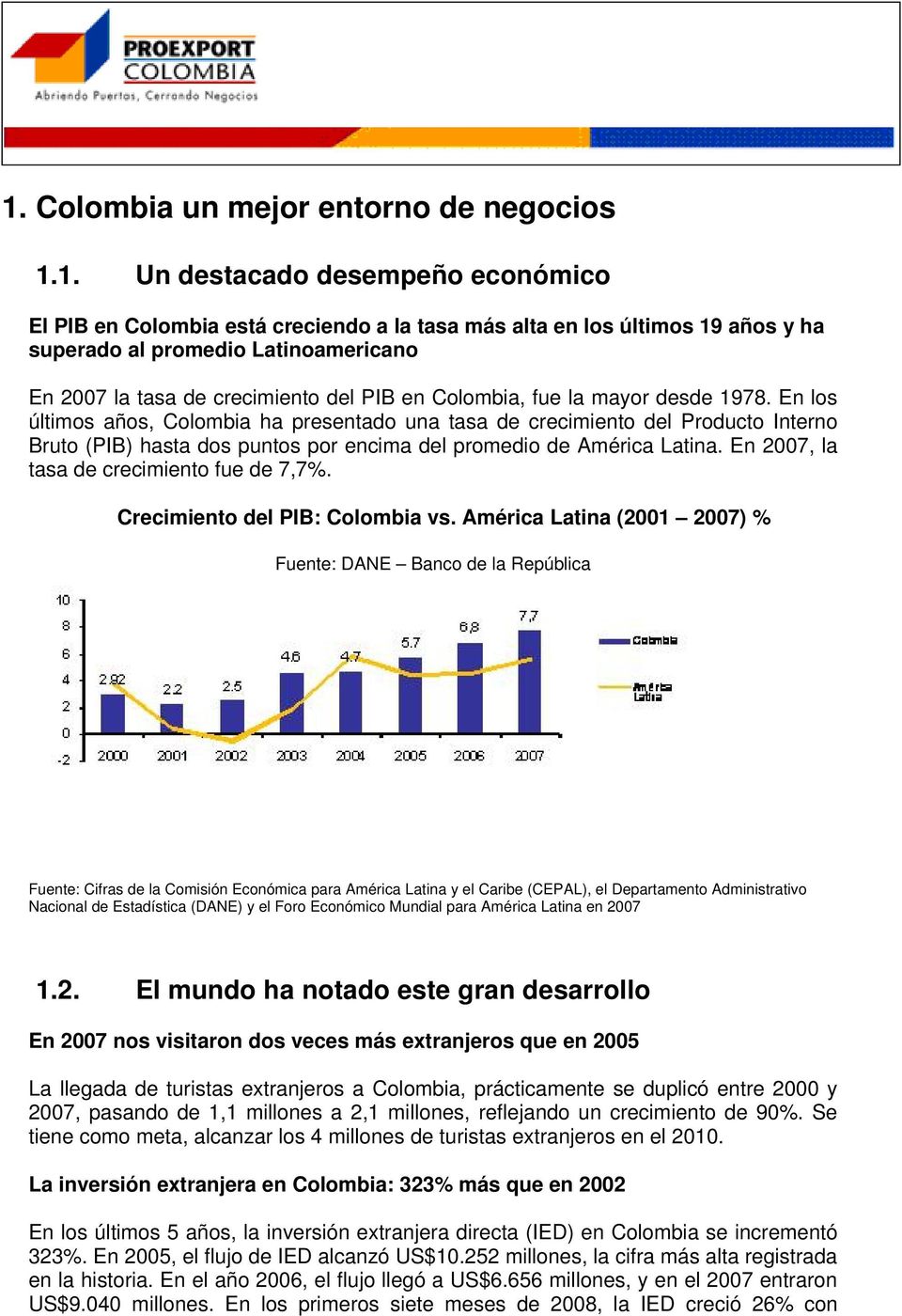 En los últimos años, Colombia ha presentado una tasa de crecimiento del Producto Interno Bruto (PIB) hasta dos puntos por encima del promedio de América Latina.
