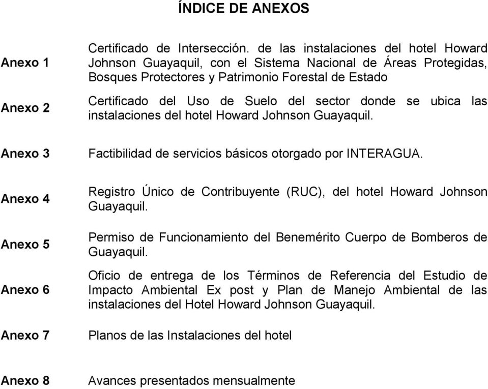 se ubica las instalaciones del hotel Howard Johnson Guayaquil. Anexo 3 Factibilidad de servicios básicos otorgado por INTERAGUA.