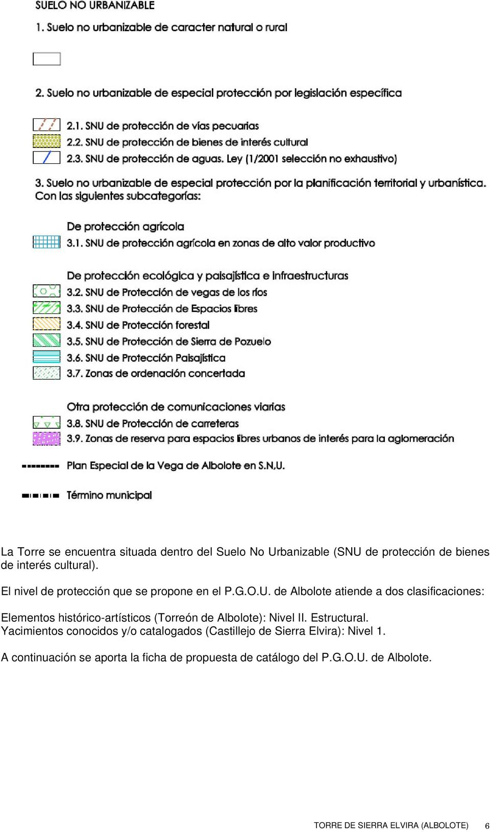 de Albolote atiende a dos clasificaciones: Elementos histórico-artísticos (Torreón de Albolote): Nivel II. Estructural.