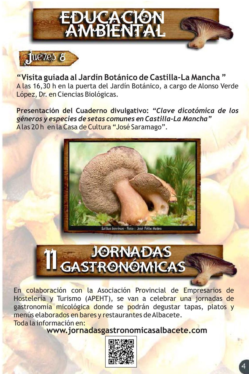 Presentación del Cuaderno divulgativo: Clave dicotómica de los géneros y especies de setas comunes en Castilla-La Mancha A las 20 h en la Casa de Cultura José