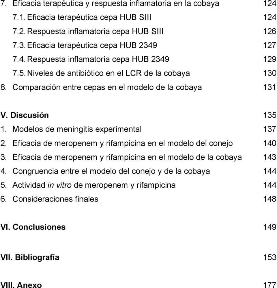 Comparación entre cepas en el modelo de la cobaya 131 V. Discusión 135 1. Modelos de meningitis experimental 137 2. Eficacia de meropenem y rifampicina en el modelo del conejo 140 3.