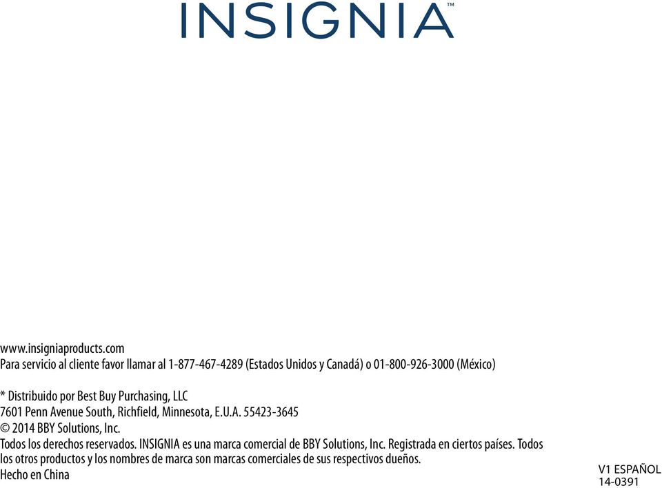 Todos los derechos reservados. INSIGNIA es una marca comercial de BBY Solutions, Inc. Registrada en ciertos países.