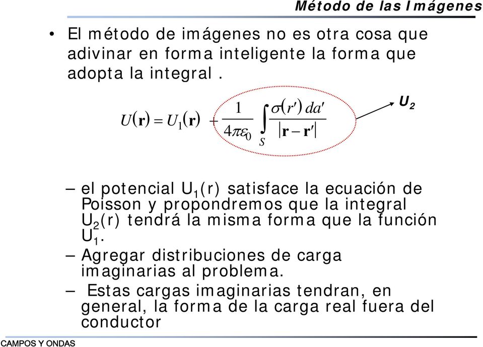 U U 1 1 4 0 S da U 2 el potencial U 1 () satisface la ecuación de Poisson y popondemos que la integal