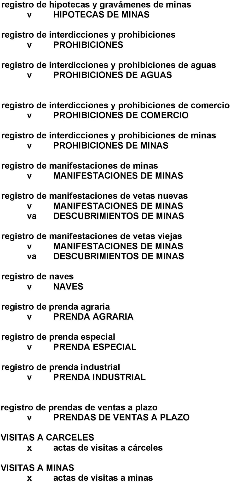 minas v MANIFESTACIONES DE MINAS registro de manifestaciones de vetas nuevas v MANIFESTACIONES DE MINAS va DESCUBRIMIENTOS DE MINAS registro de manifestaciones de vetas viejas v MANIFESTACIONES DE