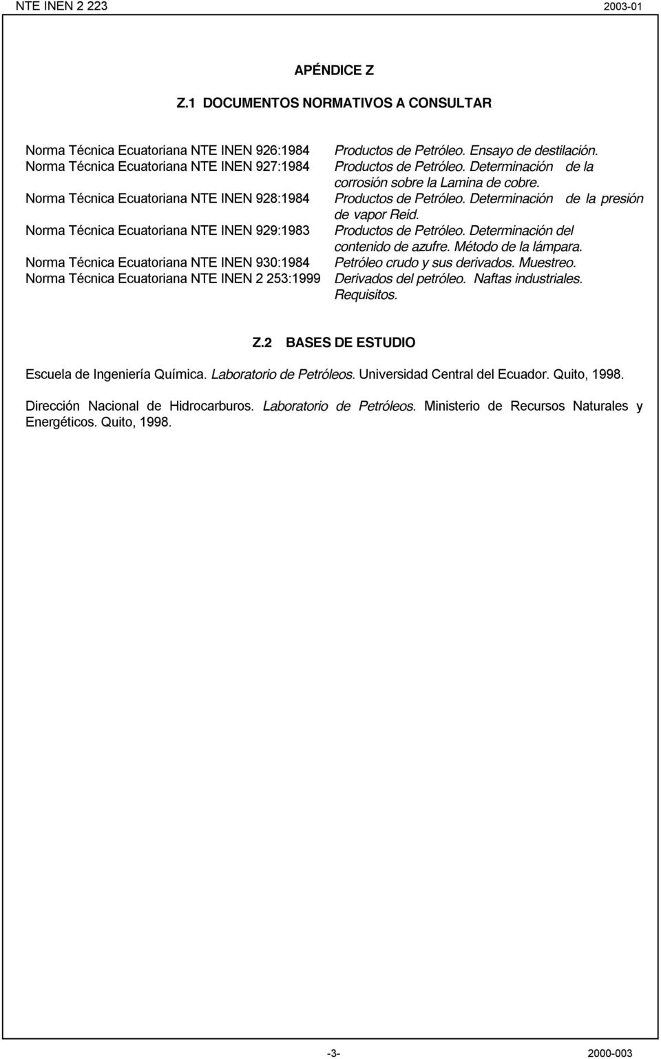 Determinación de la presión de vapor Reid. Norma Técnica Ecuatoriana NTE INEN 929:1983 Productos de Petróleo. Determinación del contenido de azufre. Método de la lámpara.