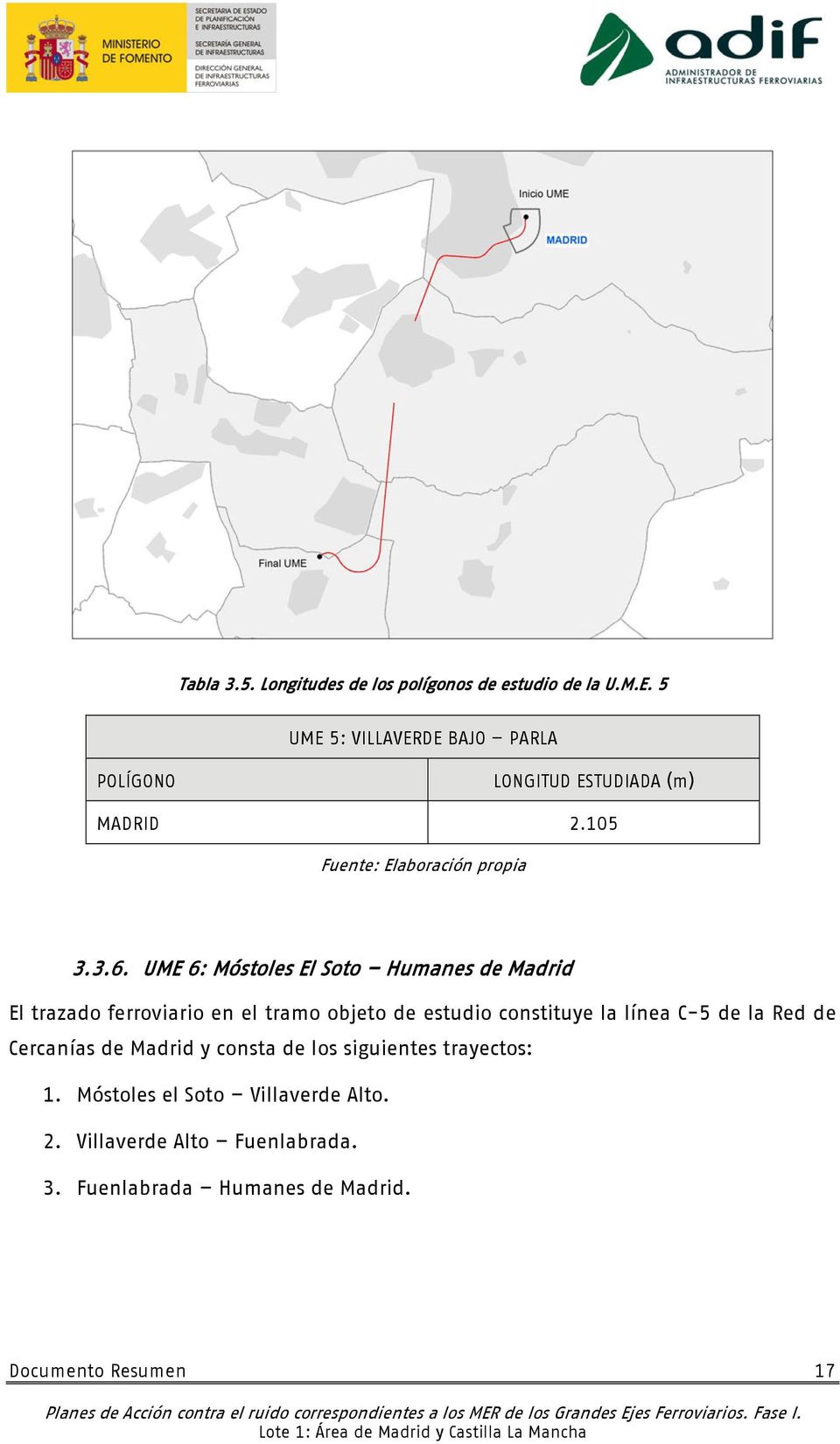 UME 6: Móstoles El Soto Humanes de Madrid El trazado ferroviario en el tramo objeto de estudio constituye la línea C-5 de