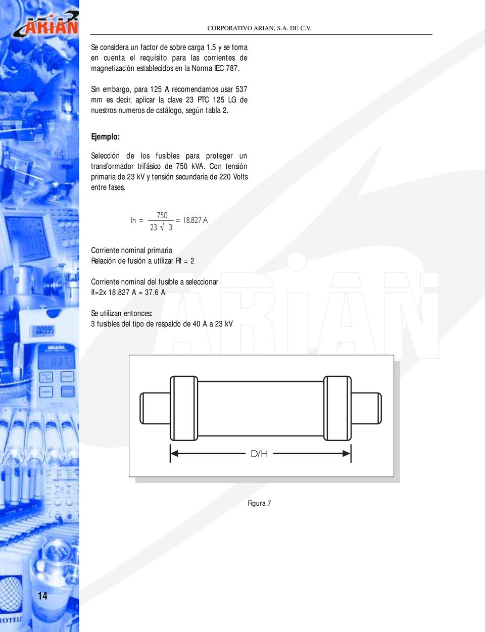 ARIAN, S.A. DE C.V. Ejemplo: Selección de los fusibles para proteger un transformador trifásico de 750 kva.