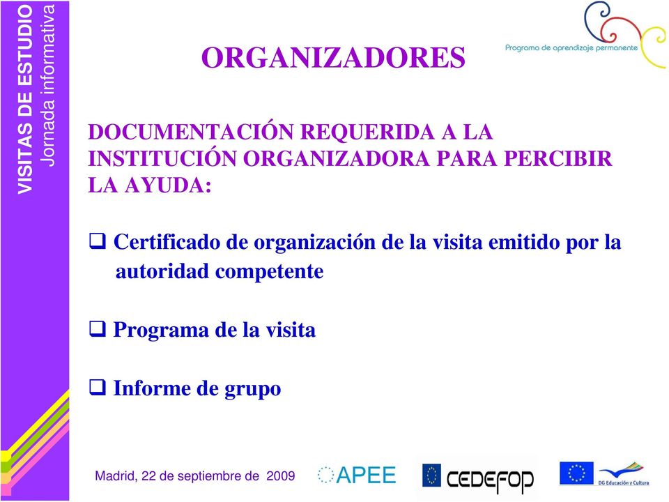 Certificado de organización de la visita emitido