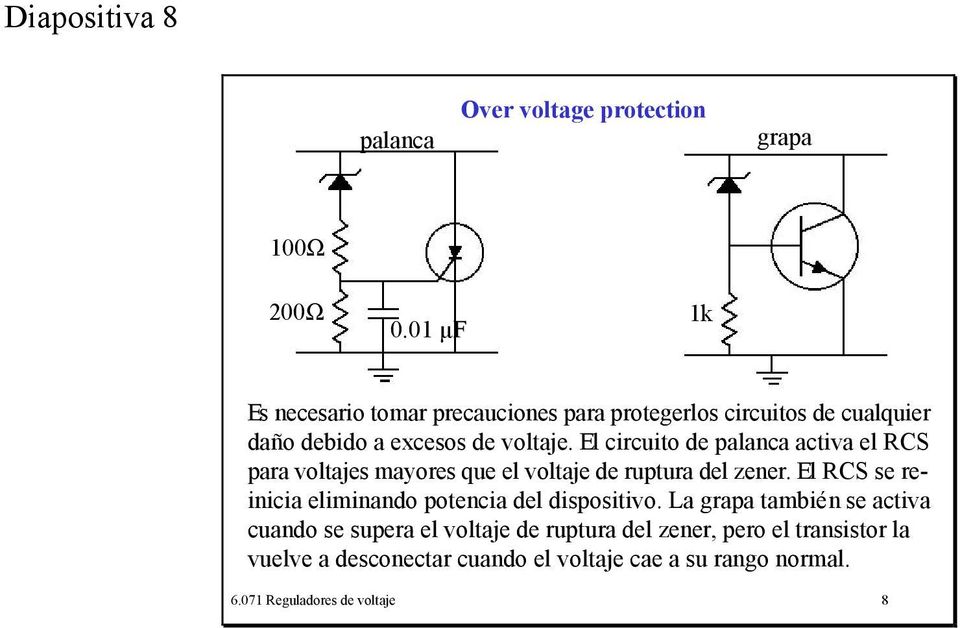E l circuito de palanca activa el RCS para voltajes mayores que el voltaje de ruptura del zener.