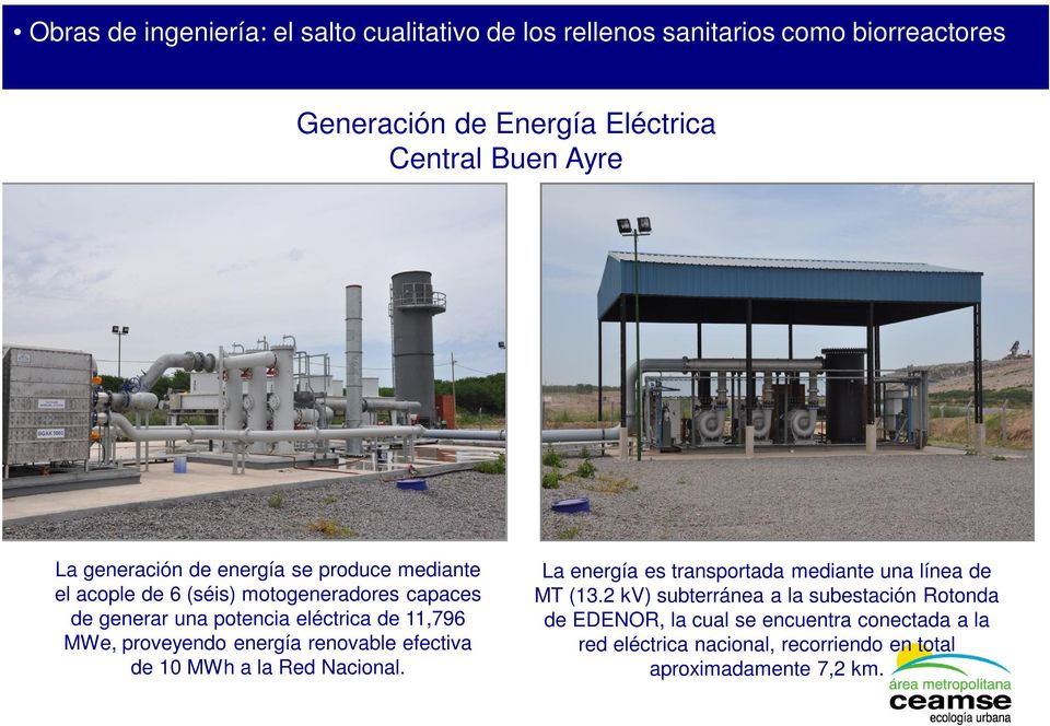 proveyendo energía renovable efectiva de 10 MWh a la Red Nacional. La energía es transportada mediante una línea de MT (13.