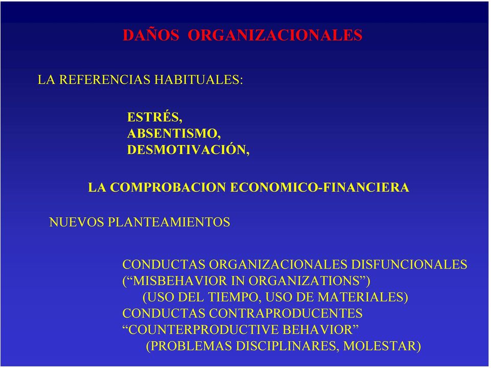 DISFUNCIONALES ( MISBEHAVIOR IN ORGANIZATIONS ) (USO DEL TIEMPO, USO DE MATERIALES)
