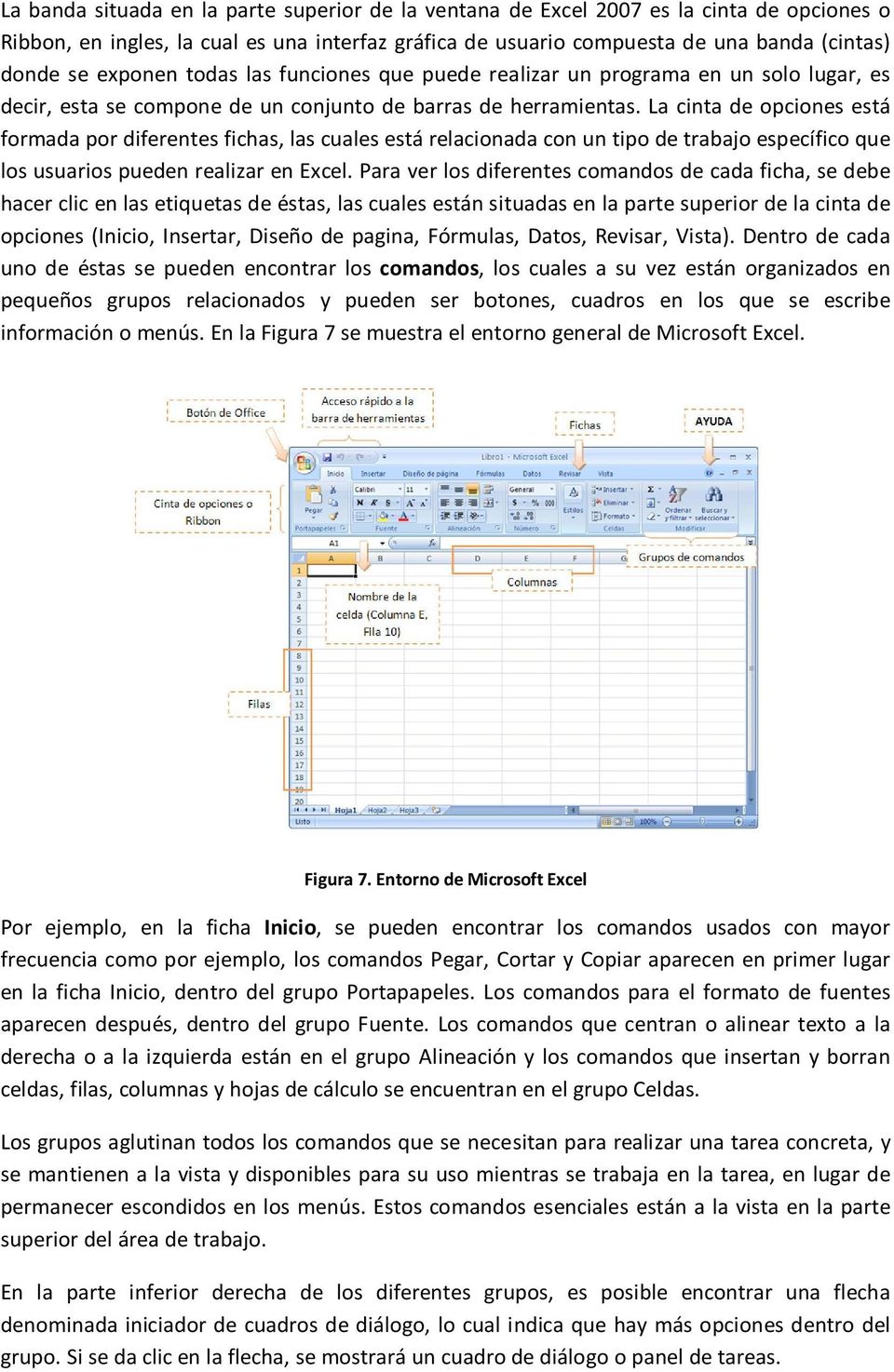 La cinta de opciones está formada por diferentes fichas, las cuales está relacionada con un tipo de trabajo específico que los usuarios pueden realizar en Excel.