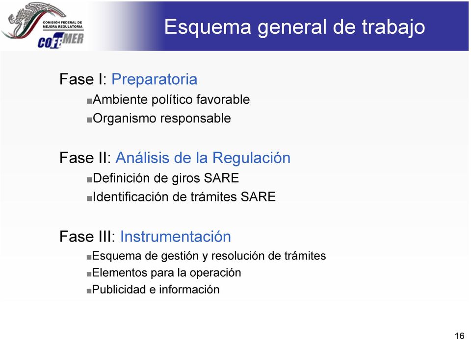 SARE Identificación de trámites SARE Fase III: Instrumentación Esquema de
