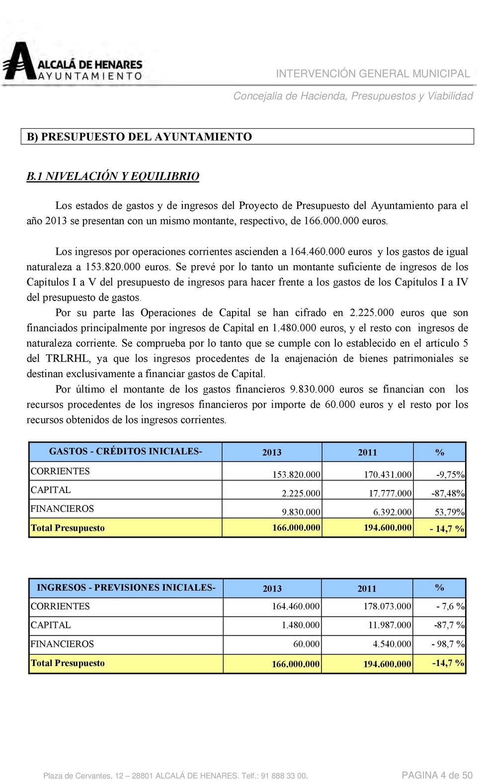 Los ingresos por operaciones corrientes ascienden a 164.460.000 euros 