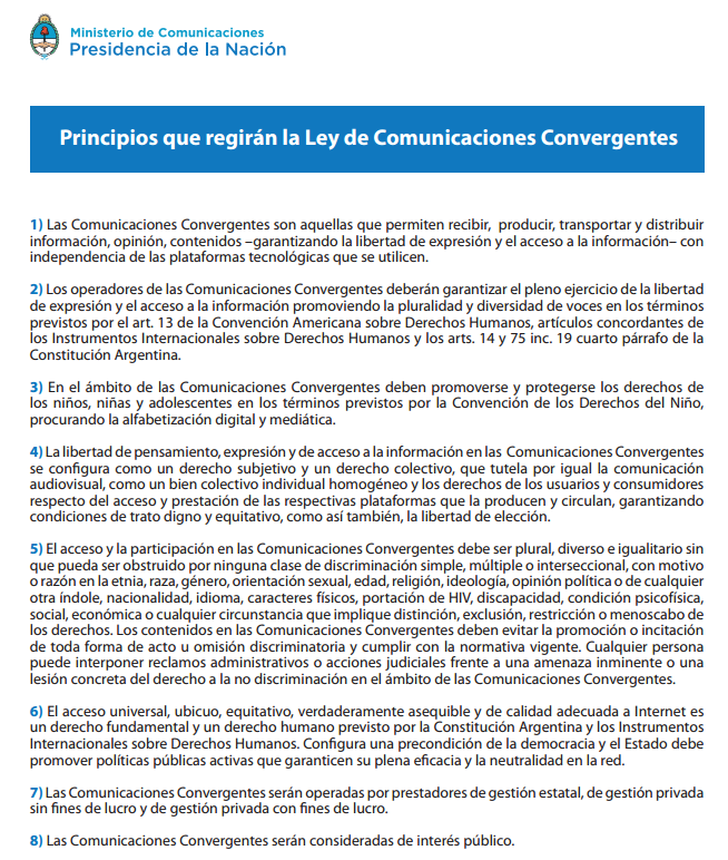 La ley de comunicaciones convergentes deberían apoyarse en 4 pilares claves Los 17 principios contemplan los pilares centrales para una Ley convergente a prueba