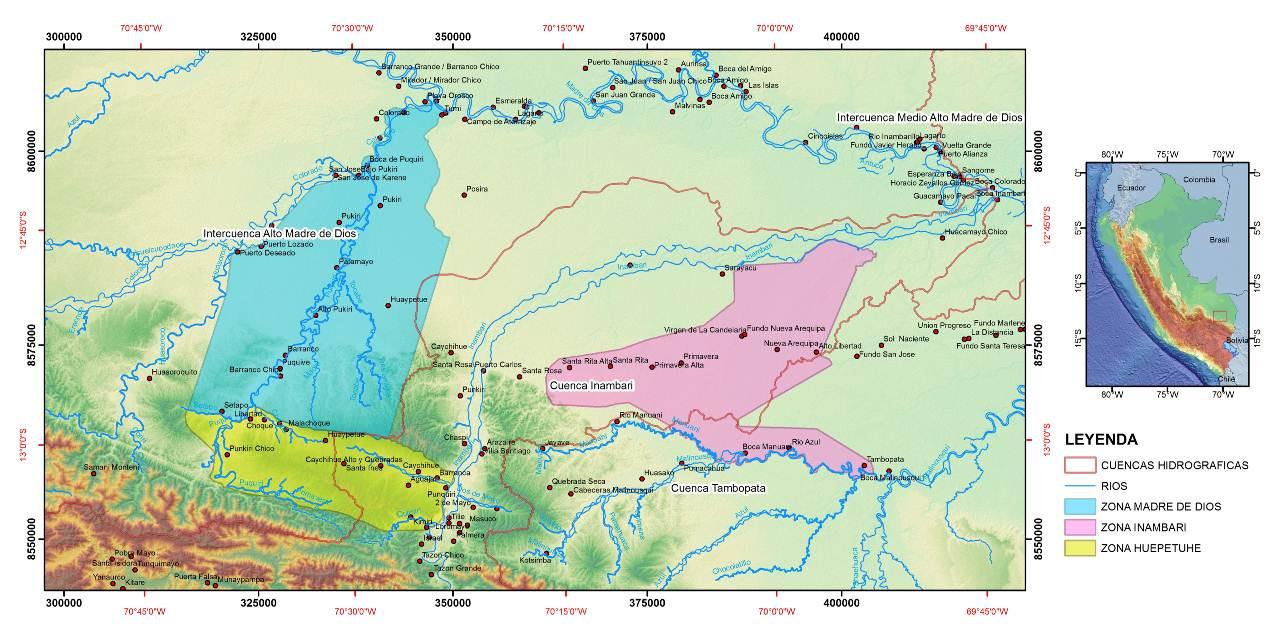 pe RESUMEN La minería aurífera de suelos aluviales en Madre de Dios, en las áreas comprendidas en las sub-cuencas de los ríos Madre de Dios, Inambari, y Tambopata, se ha incrementado rápidamente en
