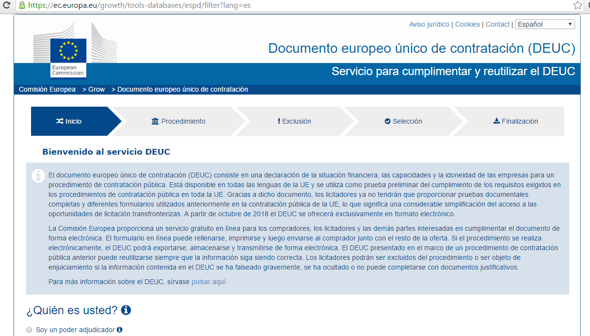 Para ello las unidades de contratación del Principado de Asturias utilizan el servicio en línea gratuito proporcionado por la Comisión Europea del DEUC electrónico, el cual permite que: 1.