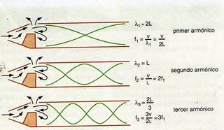 Esta condición es la que deben cumplir todas las ondas estacionarias que se creen en esta cuerda y que vienen descritos en la tabla y figuras siguientes.