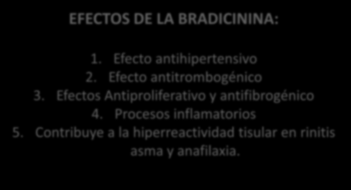 EFECTOS DE LA BRADICININA: 1. Efecto antihipertensivo 2. Efecto antitrombogénico 3.