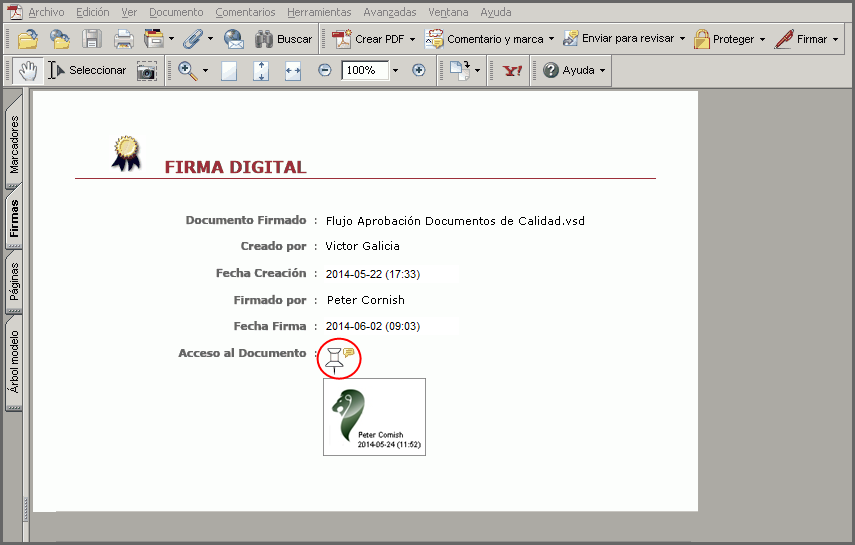 4. Normalmente el documento firmado quedará convertido a PDF directamente, pero si por algún motivo el sistema no puede convertirlo correctamente, se creará un documento PDF con la firma digital y