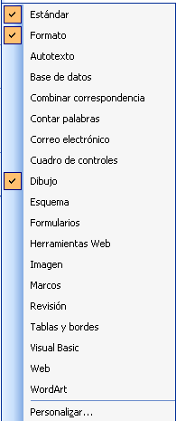 En Word 2003 podemos mostrar u ocultar las barras de herramientas según nuestras necesidades, así como también modificar su ubicación.