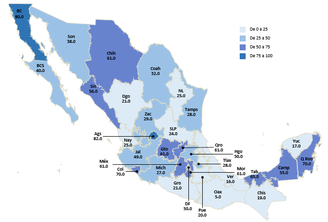 Porcentaje de municipios y delegaciones del Distrito Federal que cuentan con un programa Mapa 3 anticorrupción en las administraciones públicas municipales o delegacionales 2013 Fuente: Censo