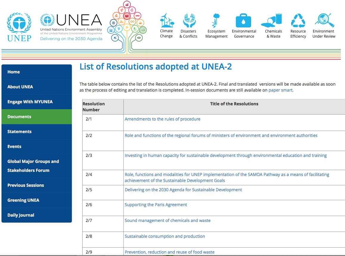 nacional, SIDREP y acceso a la información ambiental Contexto OCDE, Resoluciones recientes de UNEA 2, Objetivos del Desarrollo Sostenible