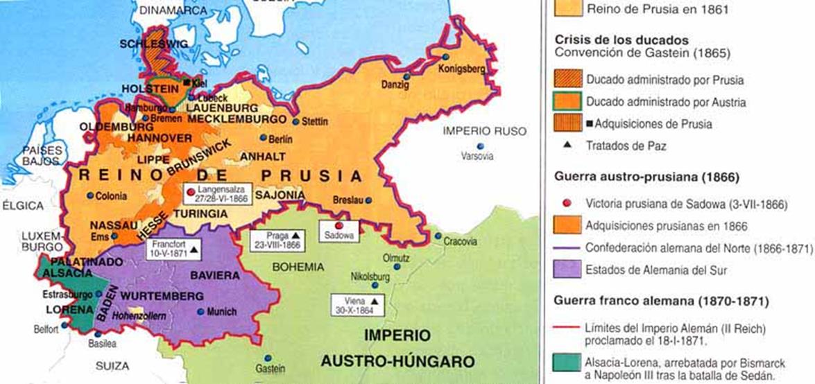 La unificación alemana: El Congreso de Viena (1815) agrupó a los territorios alemanes y Austria bajo la Confederación Germánica.