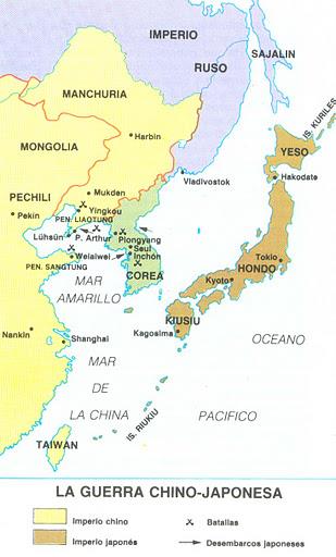 EL IMPERIO JAPONÉS La primera Guerra Sino- Japonesa, 1895, se libró entre la Dinastía Qing de China y el naciente Imperio del Japón, principalmente por el control de la